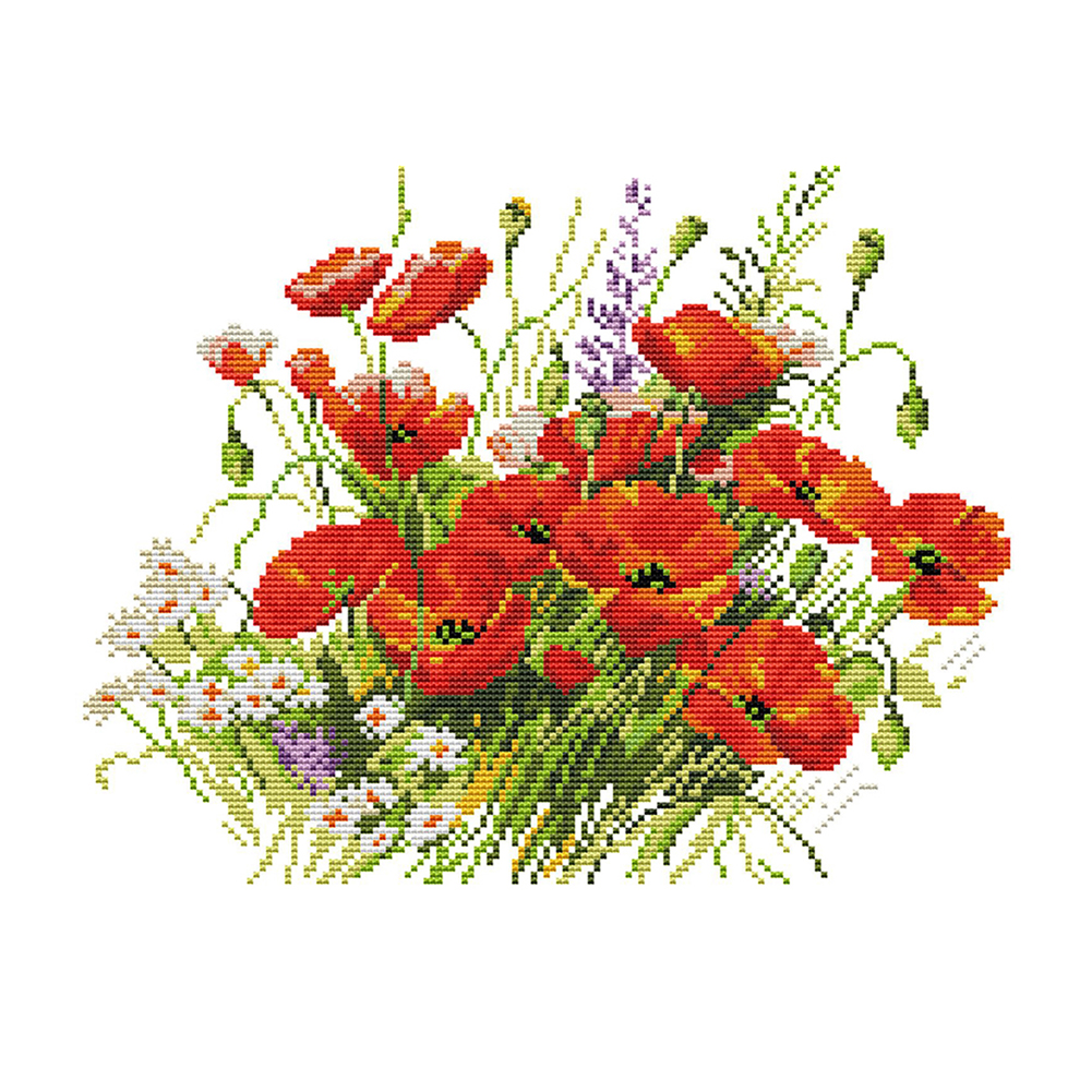 thumbnail image 2 of (H773) Hilo Algodón Ecológico 14CT 2 Hebras 36*31 CM Flores en Serie Flores Punto Cruz Tela Hecha A Mano Kit Bordado DIY (Instrucciones en Inglés), 2 of 10