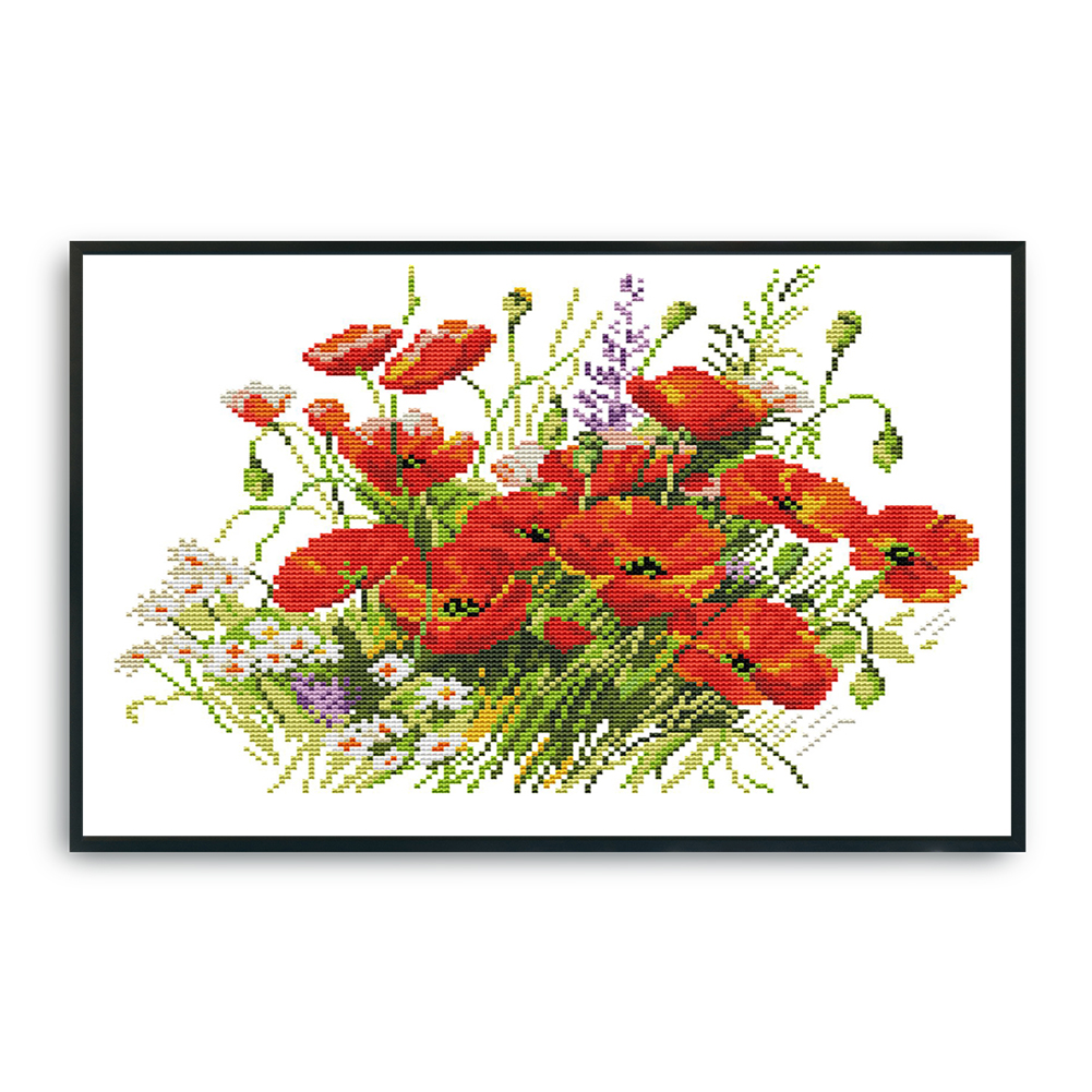 thumbnail image 4 of (H773) Hilo Algodón Ecológico 14CT 2 Hebras 36*31 CM Flores en Serie Flores Punto Cruz Tela Hecha A Mano Kit Bordado DIY (Instrucciones en Inglés), 4 of 10