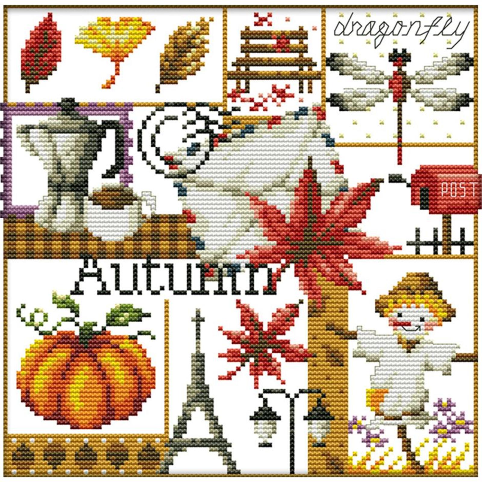 thumbnail image 2 of (3) Hilo Algodón Ecológico 14CT Impresión 2 Hebras 27*26CM Four Seasons Autumn (impresión) Kit Serie Dibujos Animados en Punto Cruz (manual en Inglés) K942, 2 of 10