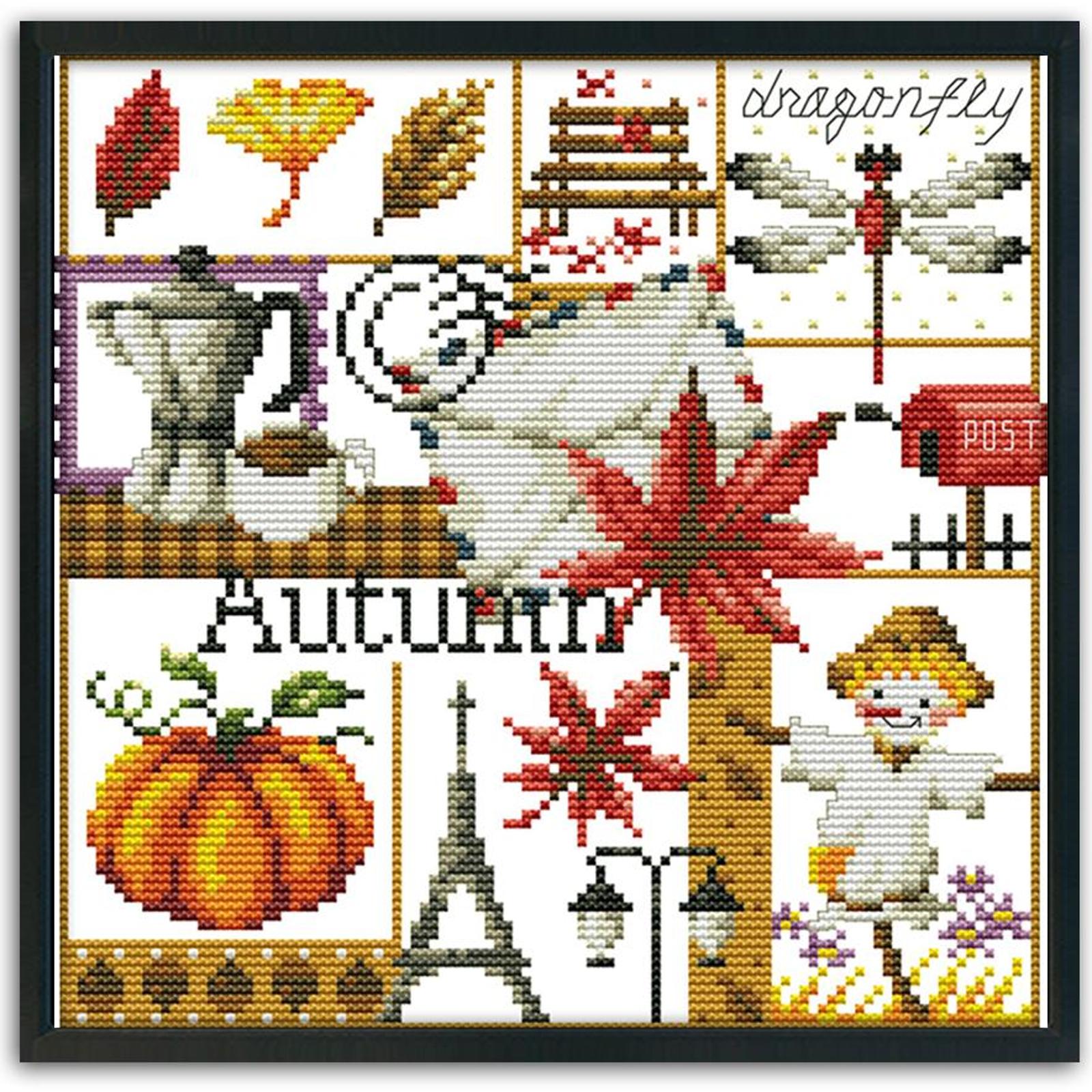 thumbnail image 5 of (3) Hilo Algodón Ecológico 14CT Impresión 2 Hebras 27*26CM Four Seasons Autumn (impresión) Kit Serie Dibujos Animados en Punto Cruz (manual en Inglés) K942, 5 of 10