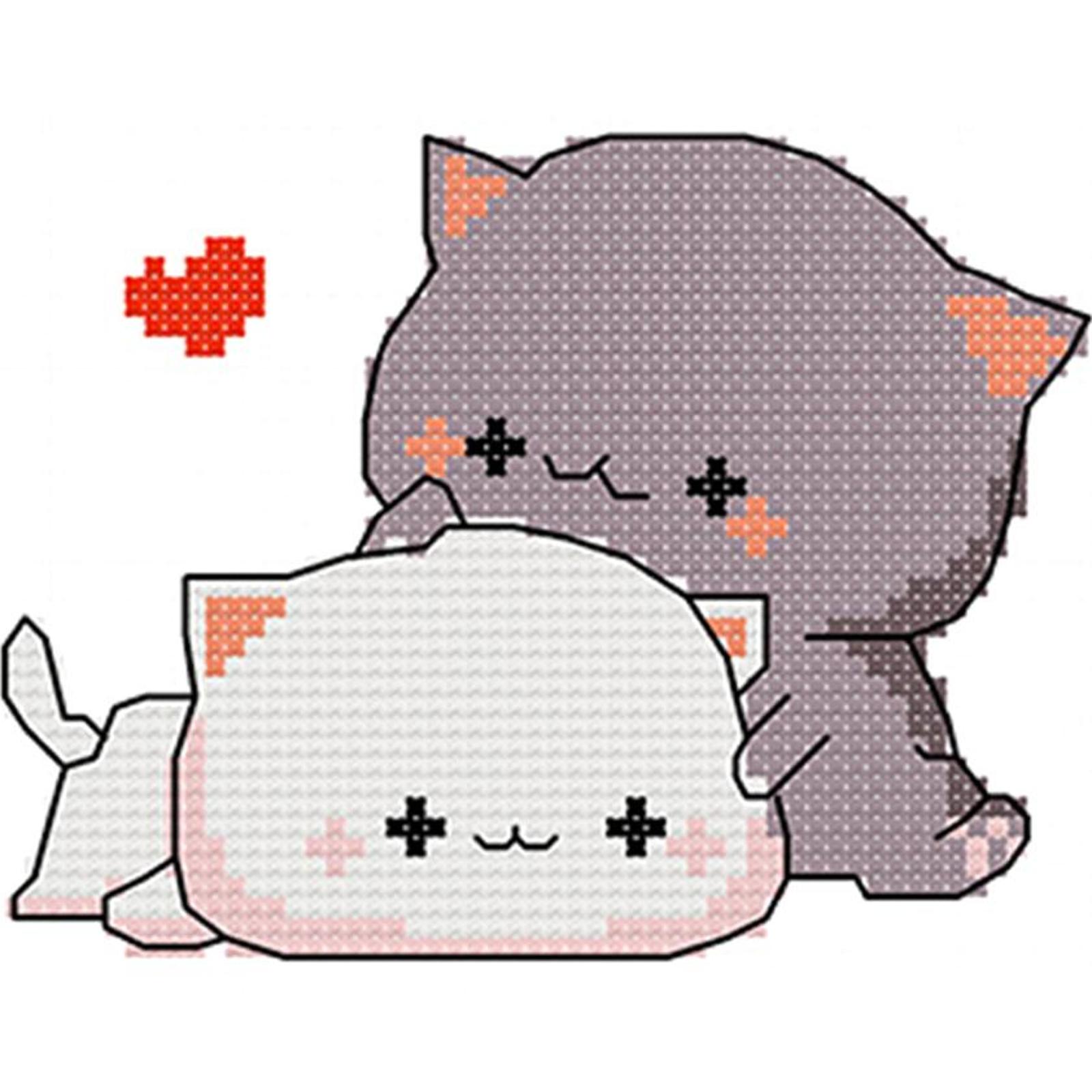 thumbnail image 1 of (1264) Hilo Algodón Ecológico 11CT 3 Hebras 25*20CM Pareja Gato 2 Punto Cruz Serie Dibujos Animados Tela Hecha A Mano Kit Bordado DIY (instrucciones en Inglés), 1 of 9