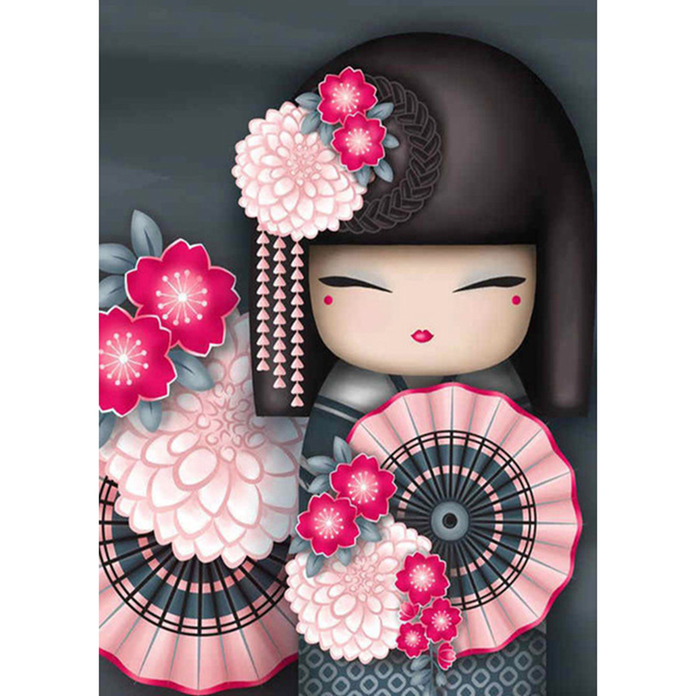 thumbnail image 2 of Muñeca Kokeshi Cgtredaw Imagen Redonda Completa Diamantes Imitación 30x40cm, 2 of 10