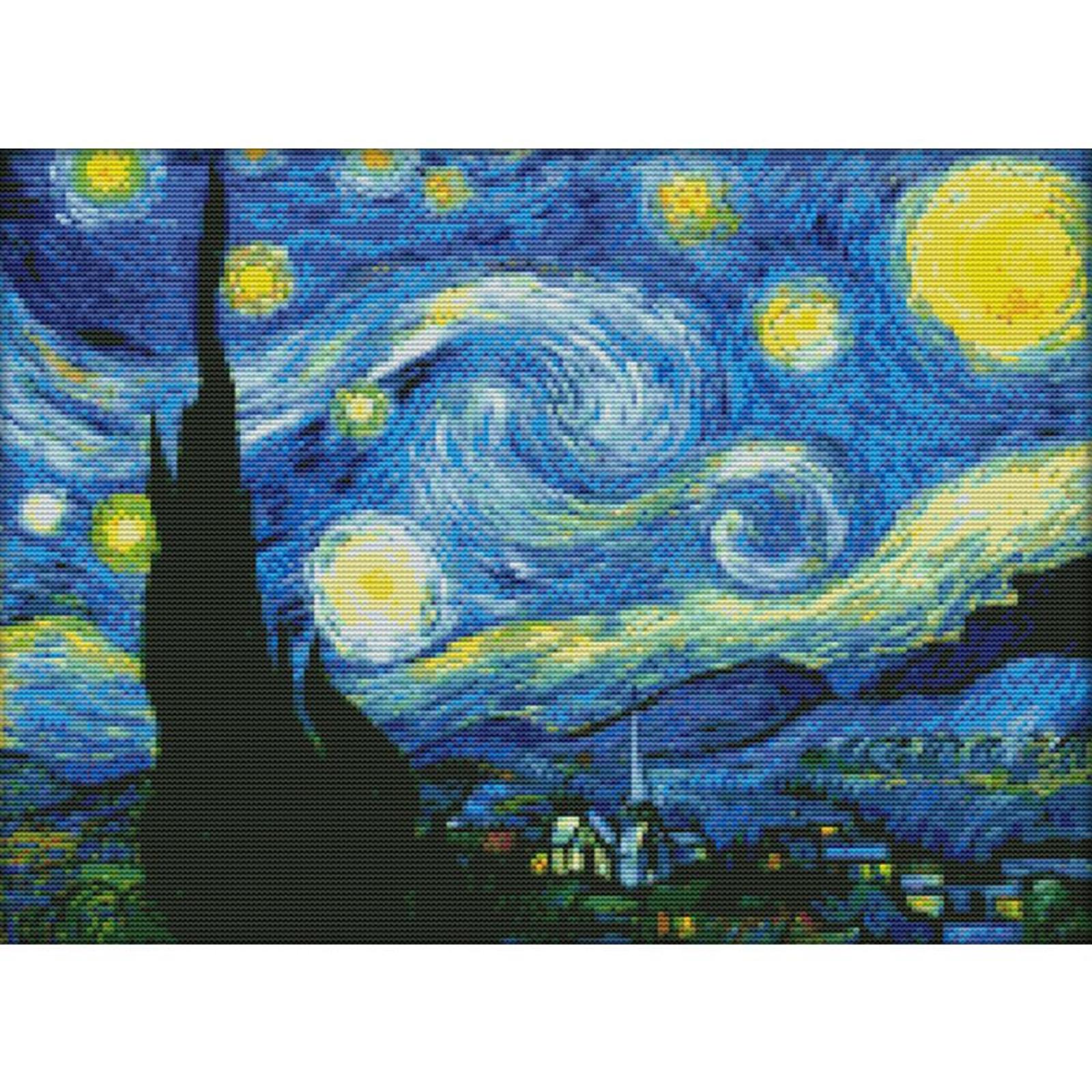 thumbnail image 2 of (F429) Hilo Algodón Ecológico 11CT Impresión 3 Hebras 59x45CM Kit Serie Paisaje Punto Cruz Cielo Estrellado Van Gogh, 2 of 10