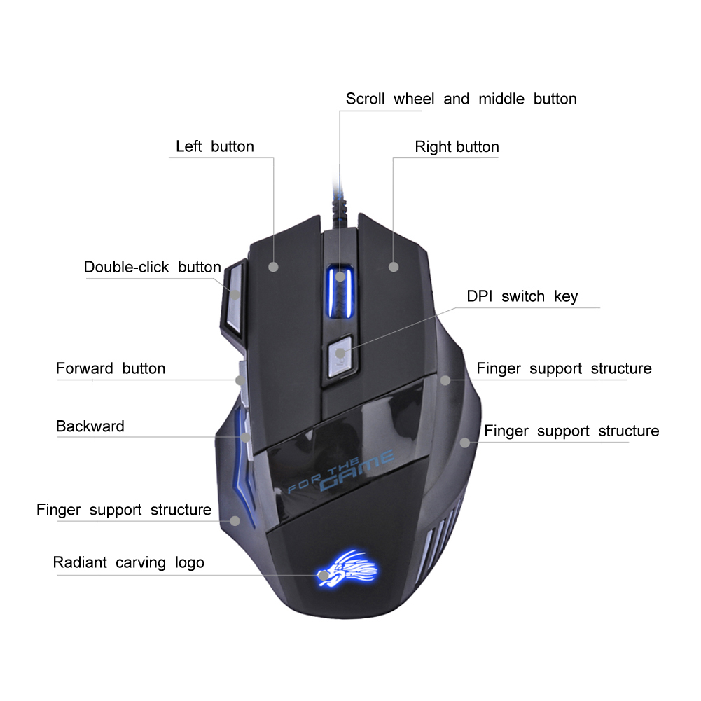 thumbnail image 3 of Ratón Retroiluminado para PC Gamer Mouse DPI 7 Colores Ratones Ópticos Juegos Computadora Con Wi Ajustable Rojo, 3 of 10
