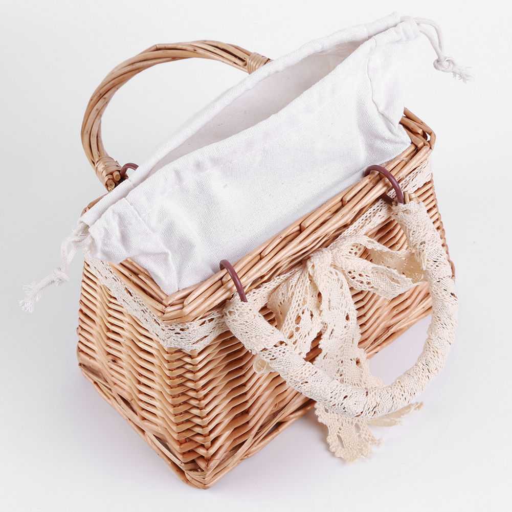 thumbnail image 4 of Bolso Mano Tejido Ratán Vintage para Mujer Bolso Playa Con Perlas Minicesta (A), 4 of 10