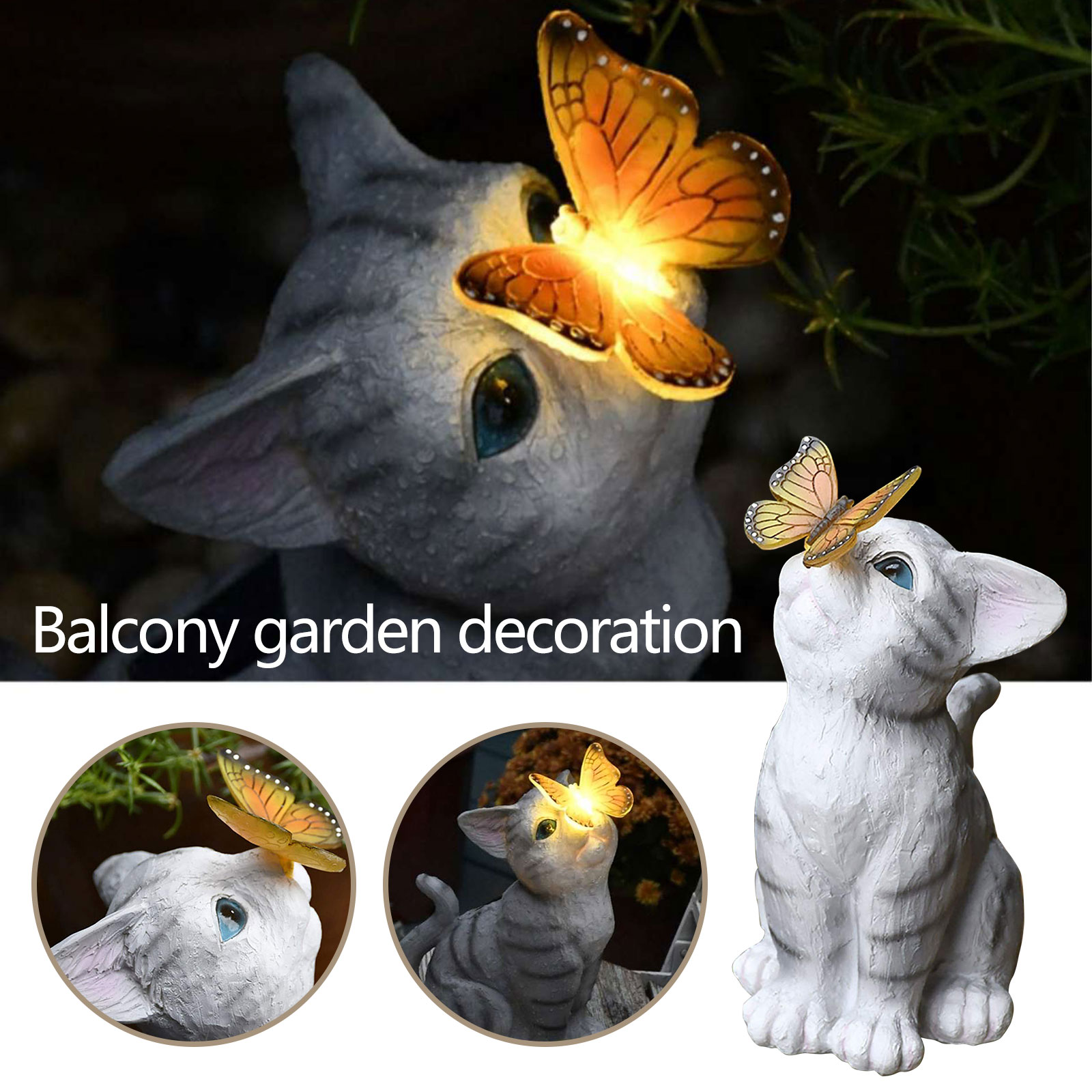 thumbnail image 5 of (El Pedido Mínimo Es 60) Balcón Jardín Patio Lindo Gato Adornos Mariposa Lámpara Solar Resina Creativos Al Aire Libre (el Peso Fluctuará Alrededor 200 G, 5 of 10