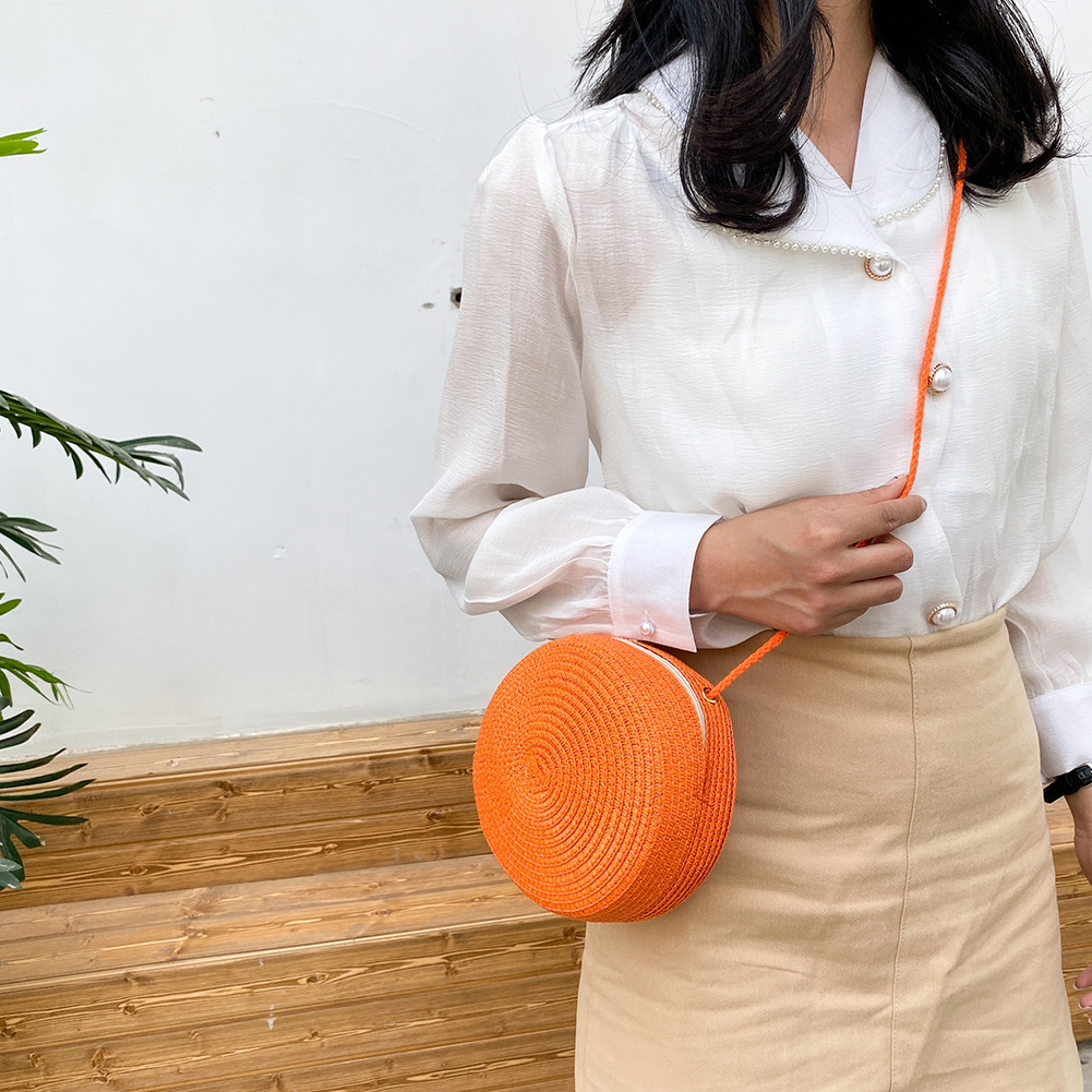 thumbnail image 5 of Bolso Mensajero Color Tejido Paja para Mujer A La Monedero (naranja), 5 of 10
