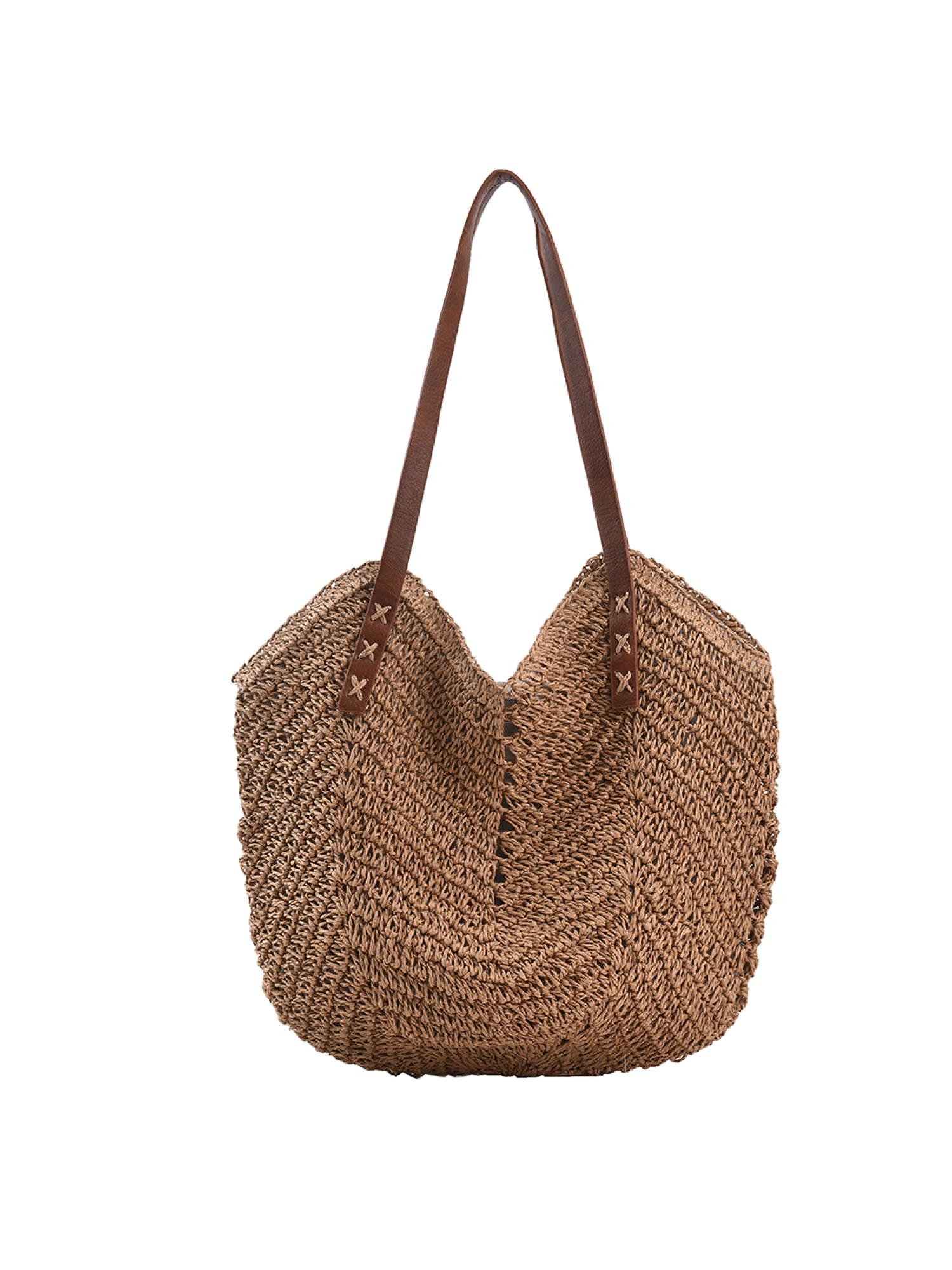 thumbnail image 2 of Bolso Hombro Paja Tejido A Mano Bohemio Bolsos Grandes para Mujer (caqui), 2 of 10