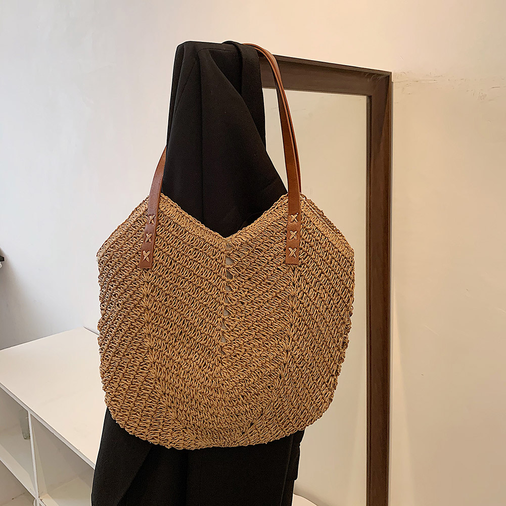 thumbnail image 4 of Bolso Hombro Paja Tejido A Mano Bohemio Bolsos Grandes para Mujer (caqui), 4 of 10