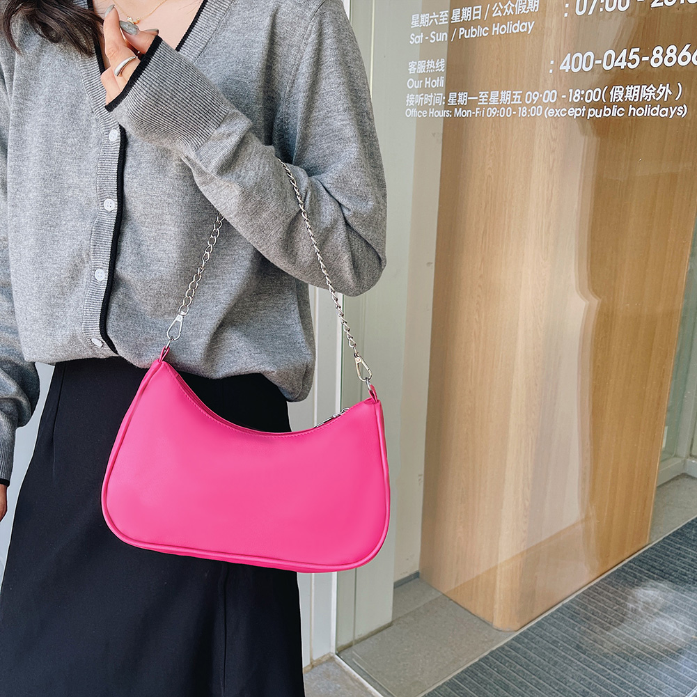 thumbnail image 5 of Bolso Mano Con Cadena para Mujer Bolso Hombro Con Axila Color Sólido PU A La (rojo Rosa), 5 of 10