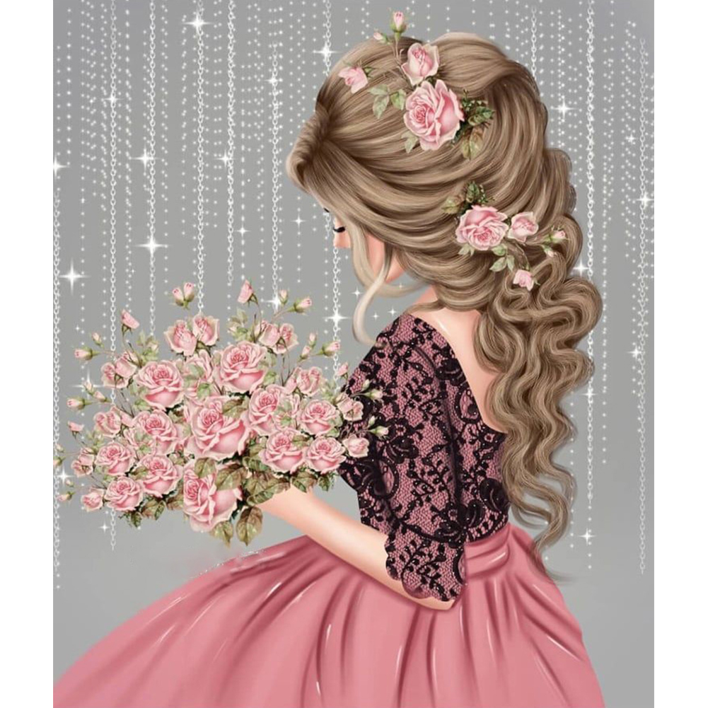 thumbnail image 2 of Lleno Diamantes Sosteniendo Flores Serie Personajes Diamante Resina 30 * 40 CM V997 20 Colores, 2 of 10