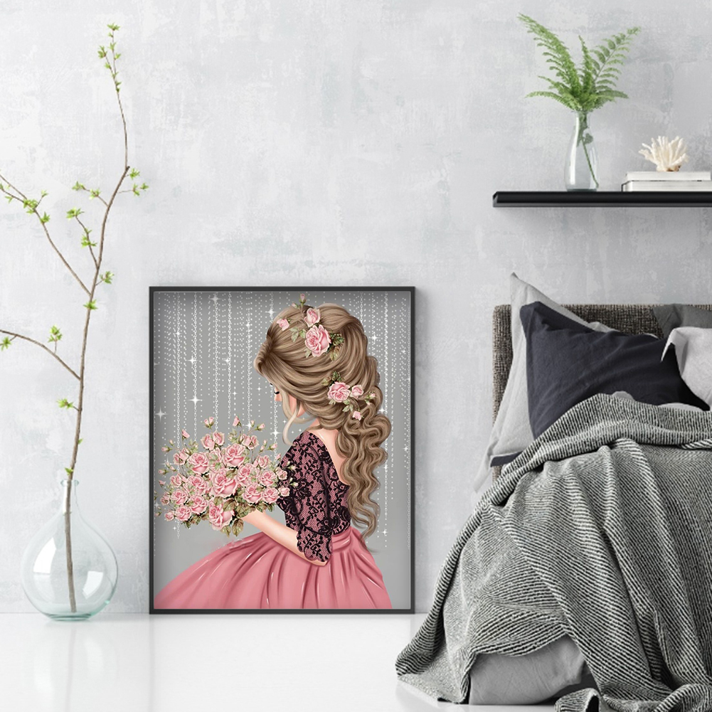 thumbnail image 5 of Lleno Diamantes Sosteniendo Flores Serie Personajes Diamante Resina 30 * 40 CM V997 20 Colores, 5 of 10