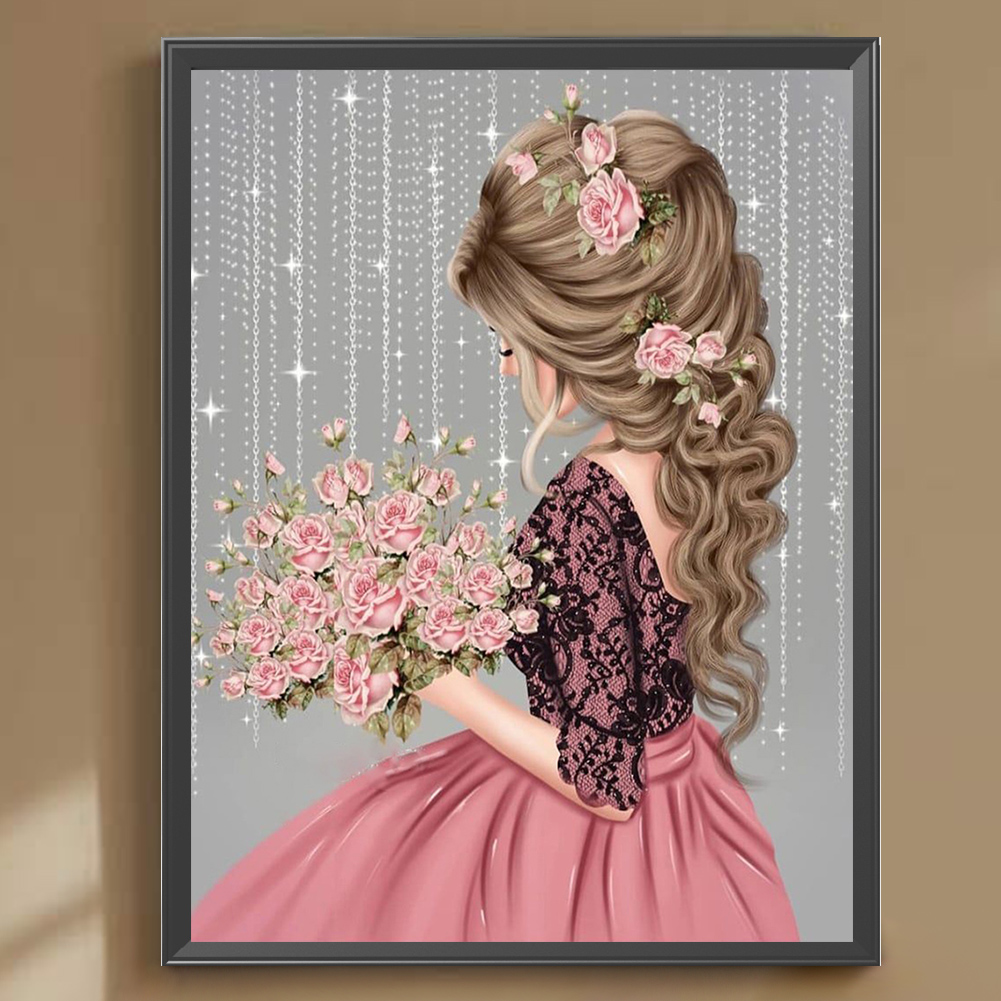 thumbnail image 4 of Lleno Diamantes Sosteniendo Flores Serie Personajes Diamante Resina 30 * 40 CM V997 20 Colores, 4 of 10