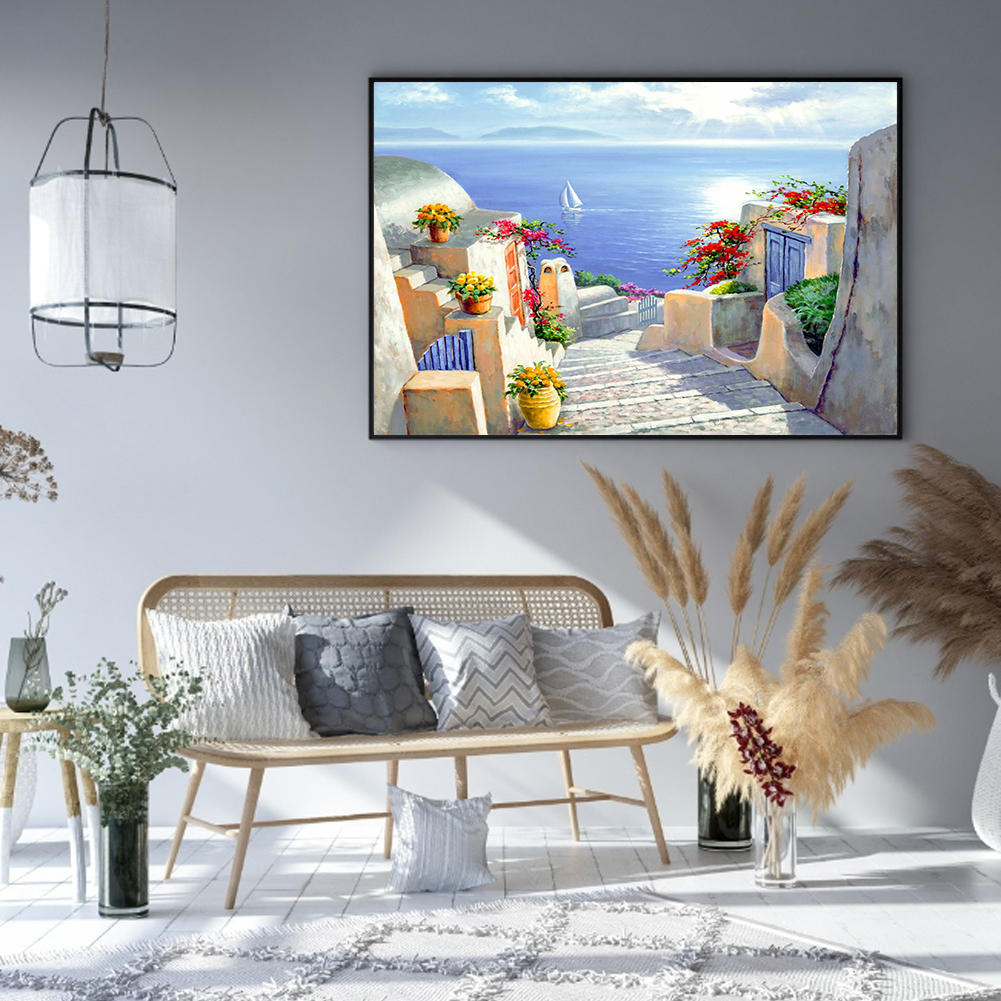 thumbnail image 5 of Hilo algodón ecológico bordado 11CT impresión 3 hebras 46x36cm kit serie paisaje punto cruz Santorini SZX-C51, 5 of 10