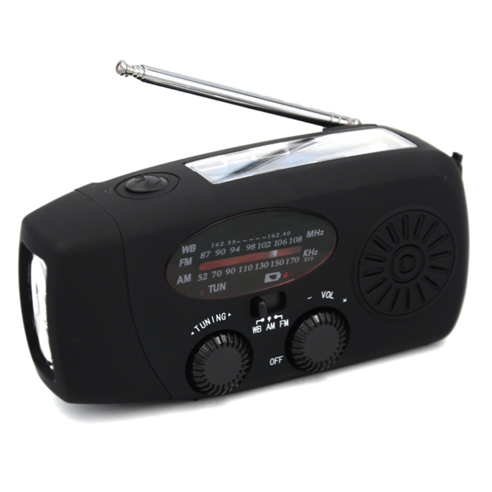 thumbnail image 2 of Bsvklp 2000mAh Manivela Portátil FM AM WB NOAA Radio Solar Radio Antorcha (Negro), 2 of 10