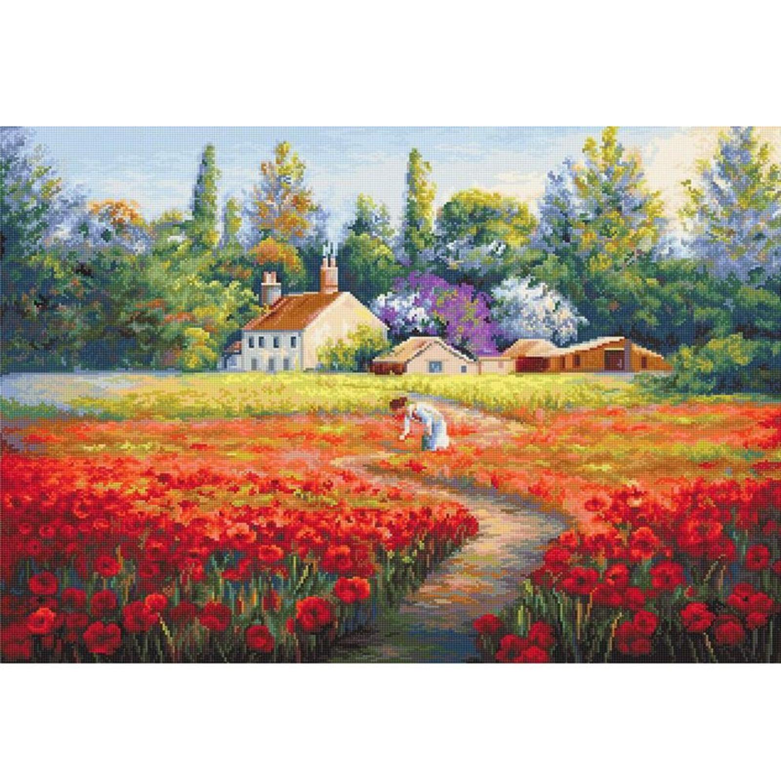 Hilo Algodón Ecológico Bordado 11CT 3 Hebras Impresión 30x40cm Kit Serie Paisaje Punto Cruz Jardín Tulipanes