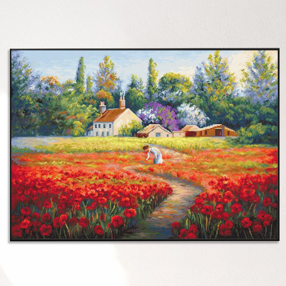 thumbnail image 4 of Hilo Algodón Ecológico Bordado 11CT 3 Hebras Impresión 30x40cm Kit Serie Paisaje Punto Cruz Jardín Tulipanes, 4 of 10