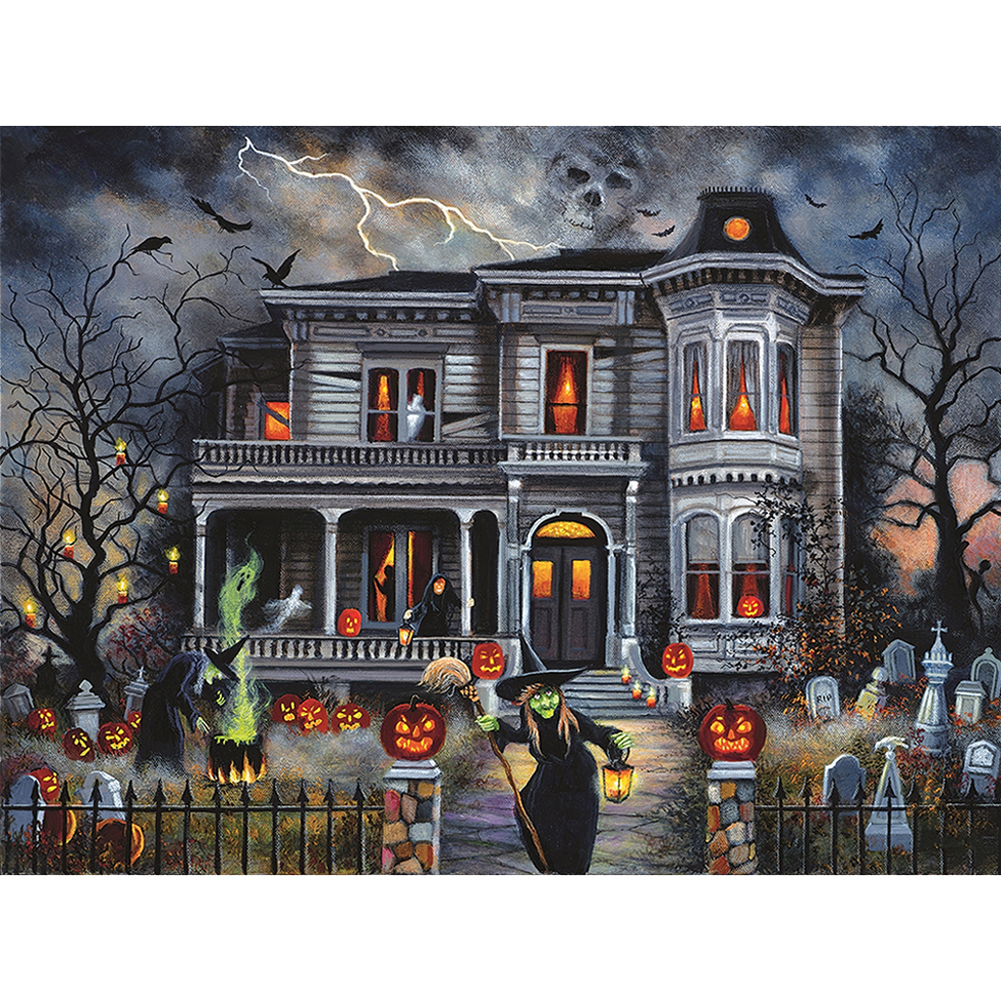 thumbnail image 2 of (szx1541) Hilo Algodón Ecológico Bordado 11CT Impresión 3 Hebras 40*50cm Kit Serie Paisaje Punto Cruz Cabina Halloween, 2 of 10