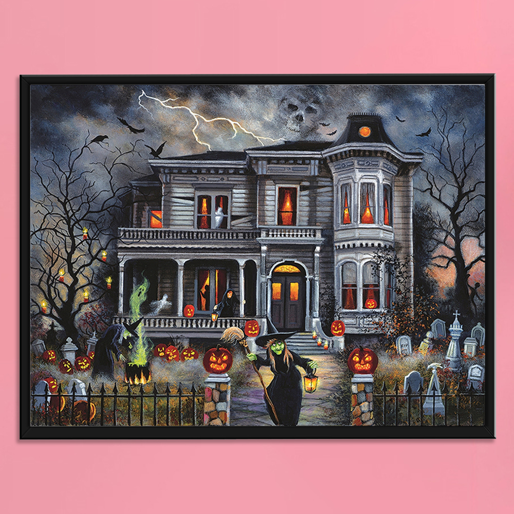 thumbnail image 4 of (szx1541) Hilo Algodón Ecológico Bordado 11CT Impresión 3 Hebras 40*50cm Kit Serie Paisaje Punto Cruz Cabina Halloween, 4 of 10