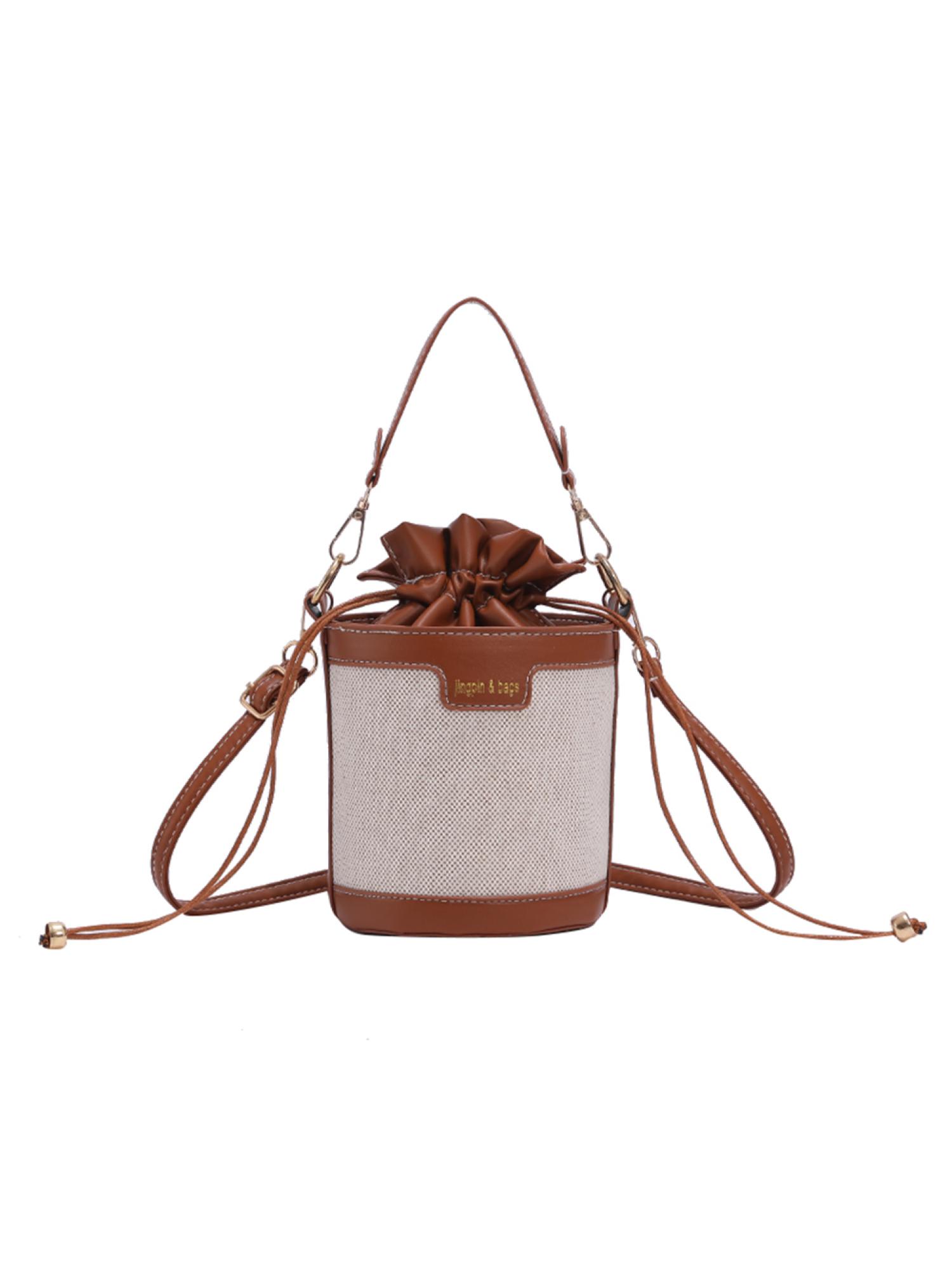 thumbnail image 2 of Bolso Hombro Con Cilindro Cuero Vintage para Mujer Mini Bolso Con Cordón (marrón), 2 of 10