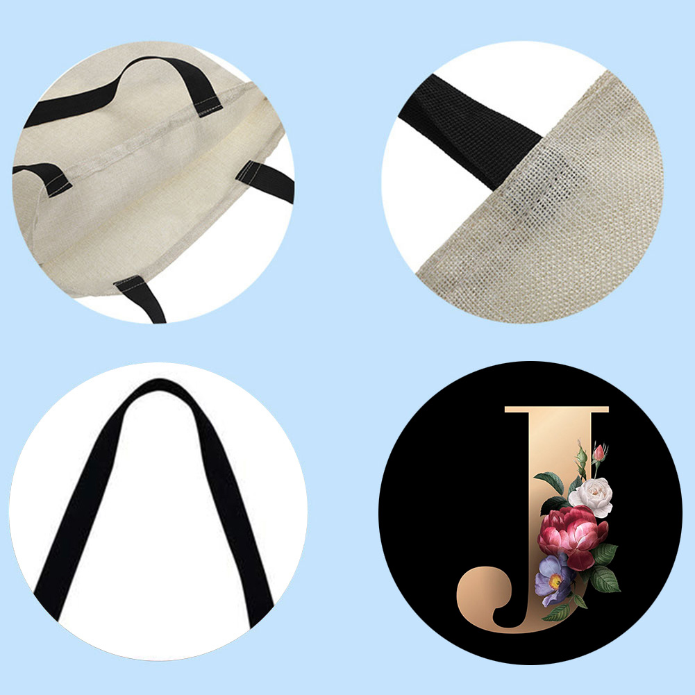 thumbnail image 4 of (J) Bolso Hombro Gran Capacidad Lino Con Flores Y 26 Letras (40*40 CM), 4 of 5