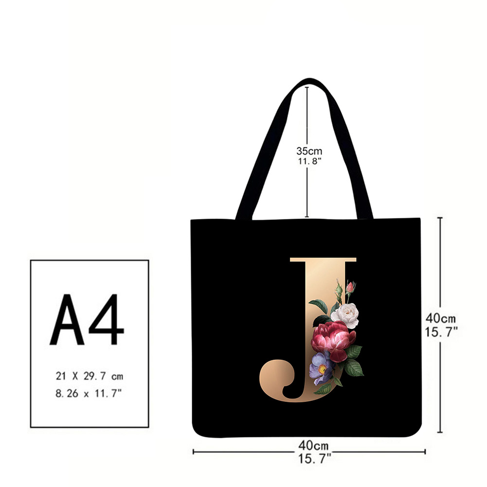 thumbnail image 5 of (J) Bolso Hombro Gran Capacidad Lino Con Flores Y 26 Letras (40*40 CM), 5 of 5