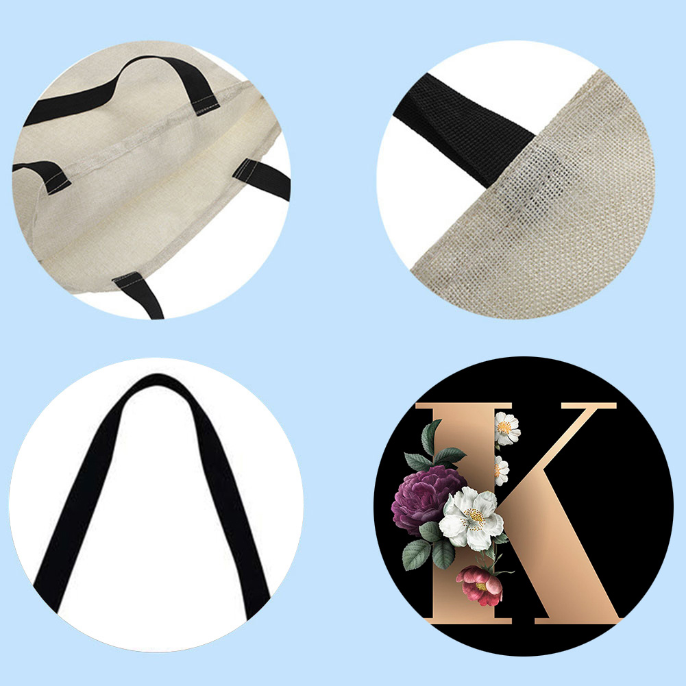 thumbnail image 4 of (K) Bolso Hombro Gran Capacidad Lino Con Flores Y 26 Letras (40*40 CM), 4 of 5