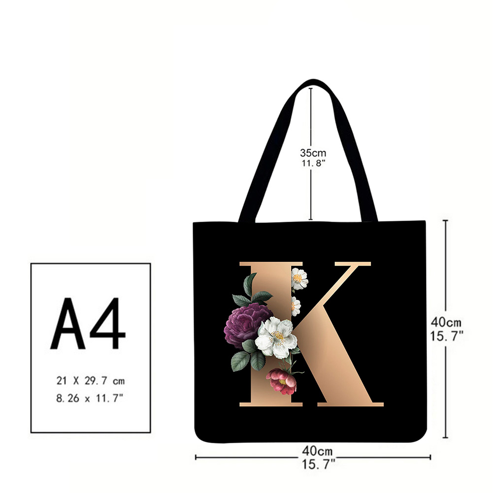 thumbnail image 5 of (K) Bolso Hombro Gran Capacidad Lino Con Flores Y 26 Letras (40*40 CM), 5 of 5