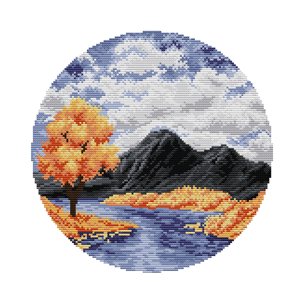 thumbnail image 2 of (FA201) Hilo Algodón Ecológico Bordado No Manchú 14CT Impresión 2 Hebras 31*31cm Kit Serie Paisaje Punto Cruz Otoño Las Estaciones River Valley (3), 2 of 10
