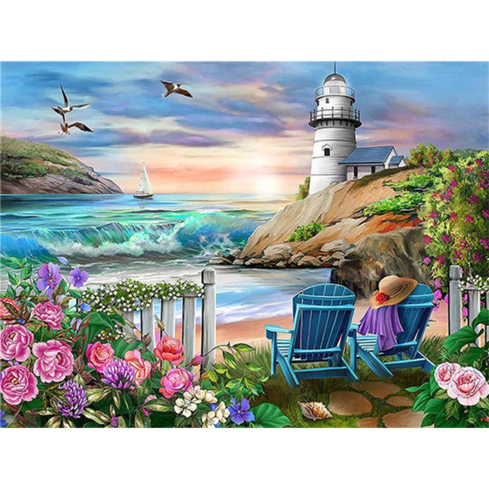 thumbnail image 2 of 5D DIY Paisaje Costero Taladro Rhinestone Mosaico Arte Imagen, 2 of 10