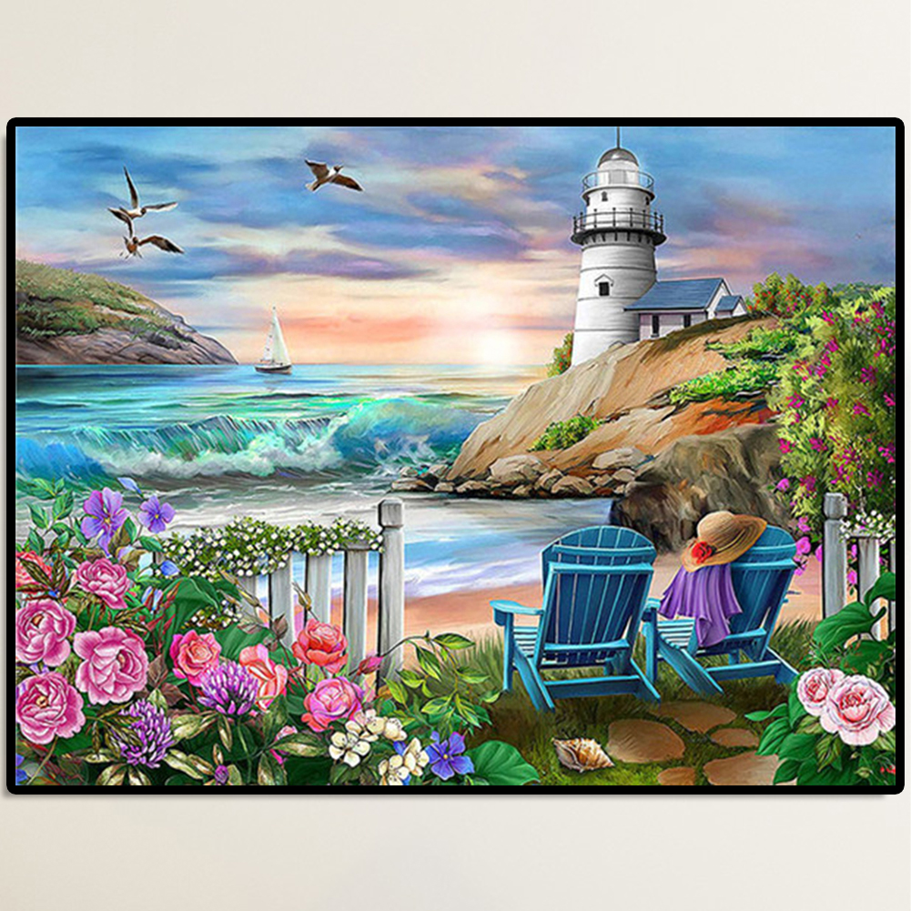 thumbnail image 4 of 5D DIY Paisaje Costero Taladro Rhinestone Mosaico Arte Imagen, 4 of 10