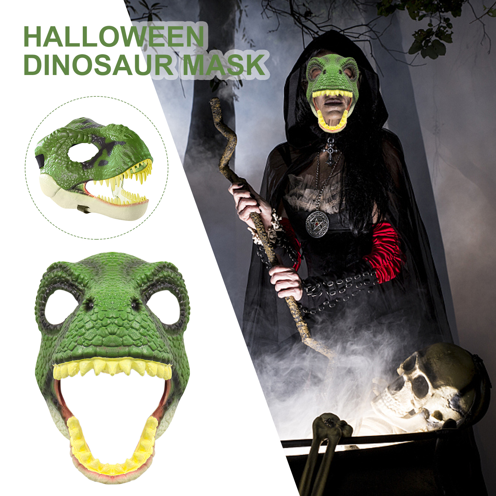 thumbnail image 4 of Máscara dinosaurio - Máscara fiesta disfraces látex Halloween Regalos para (Verde), 4 of 10