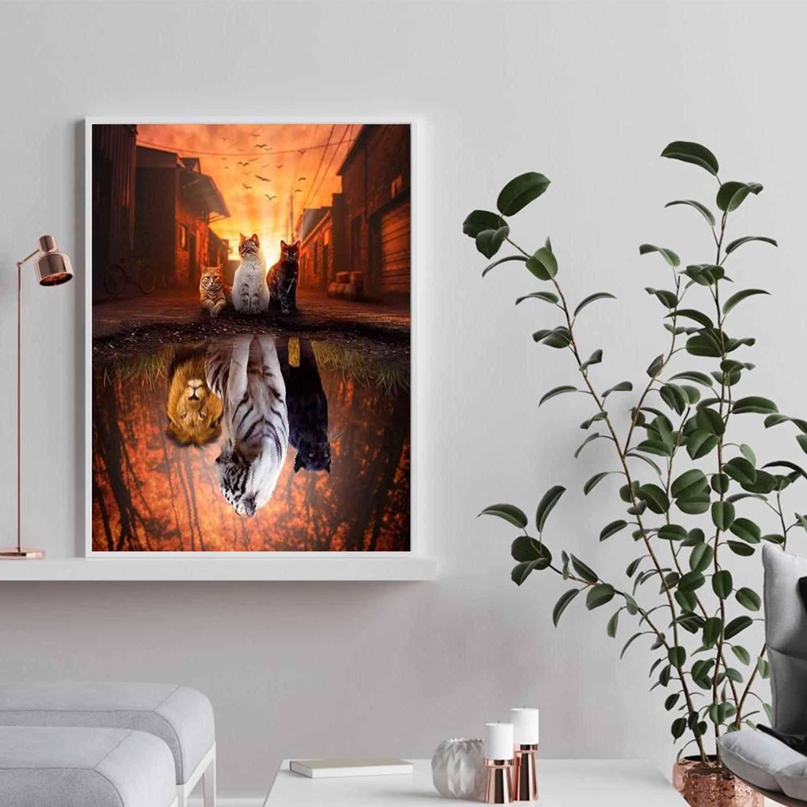 thumbnail image 5 of (szx1807) Hilo algodón ecológico bordado 11CT 3 hebras tela blanca 40*50cm reflexión-Kit serie punto cruz tres gatos, 5 of 10
