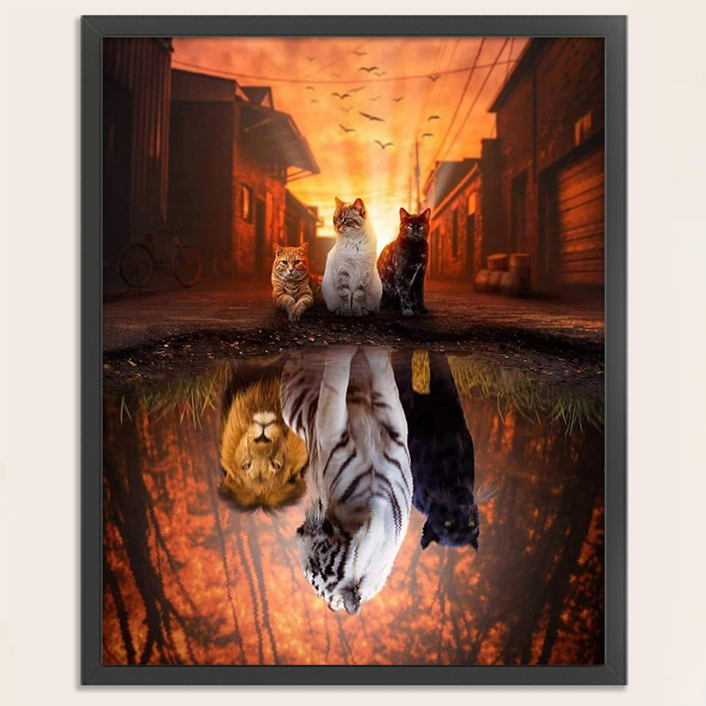 thumbnail image 4 of (szx1807) Hilo algodón ecológico bordado 11CT 3 hebras tela blanca 40*50cm reflexión-Kit serie punto cruz tres gatos, 4 of 10