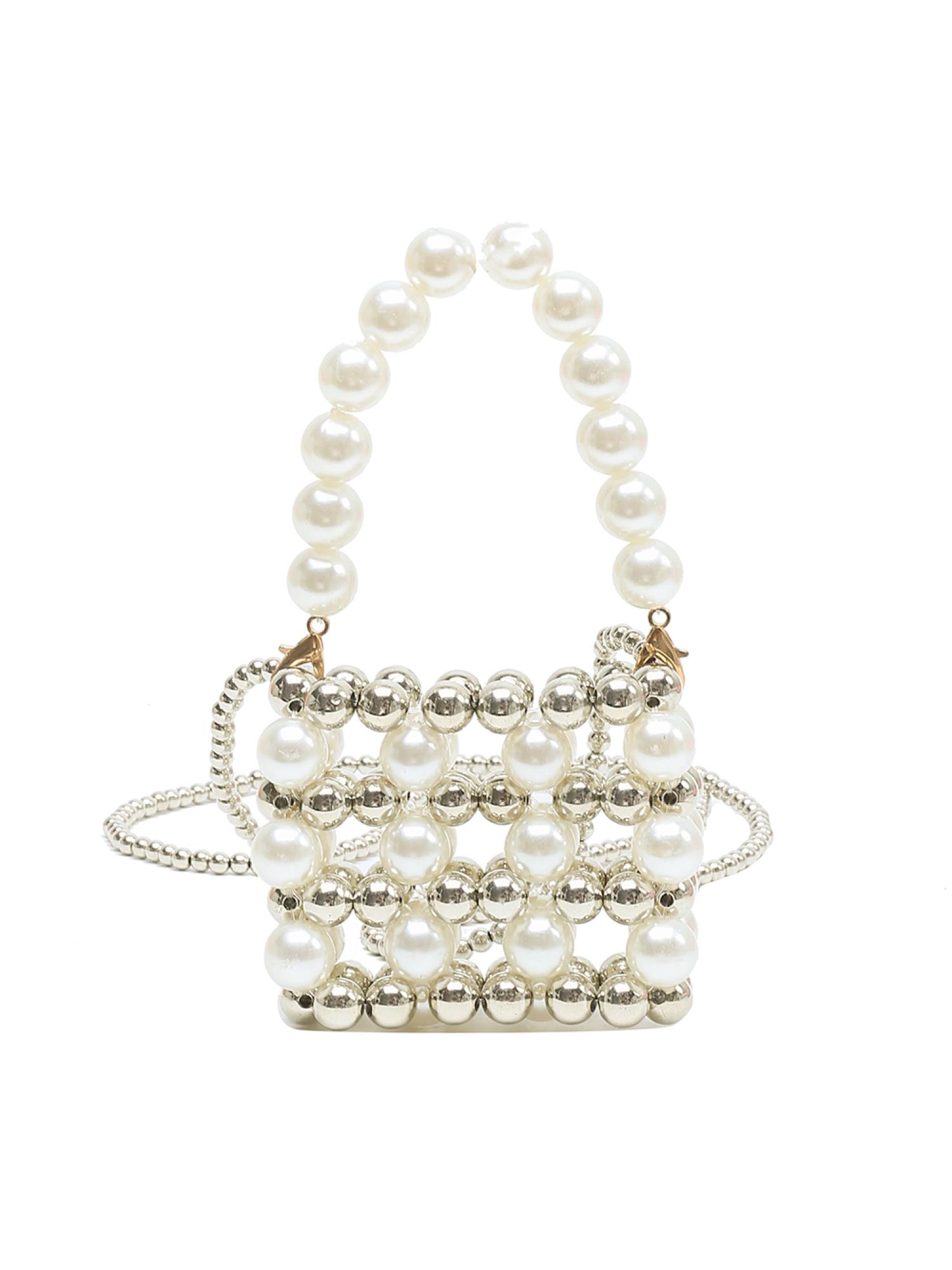 thumbnail image 2 of Bolso de Mano Hecho a Mano Btafrte Con Cuentas Perlas Mini Cruzado Cuadrado para Mujer, 2 of 10