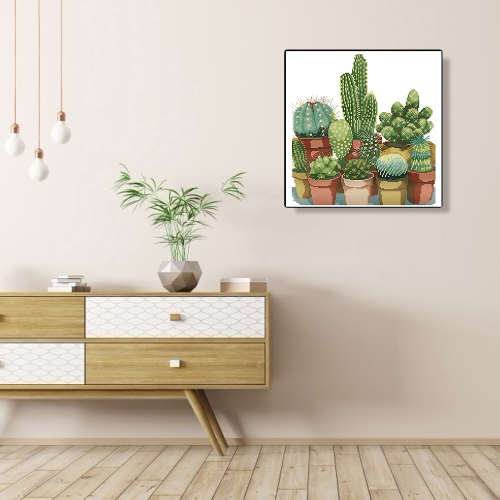thumbnail image 5 of (J217) Bordado No Manchú Hilo Algodón Ecológico 14CT Tela Blanca 34*35cm Cactus (2) Kit Serie Bodegones en Punto Cruz (borde Gancho), 5 of 10