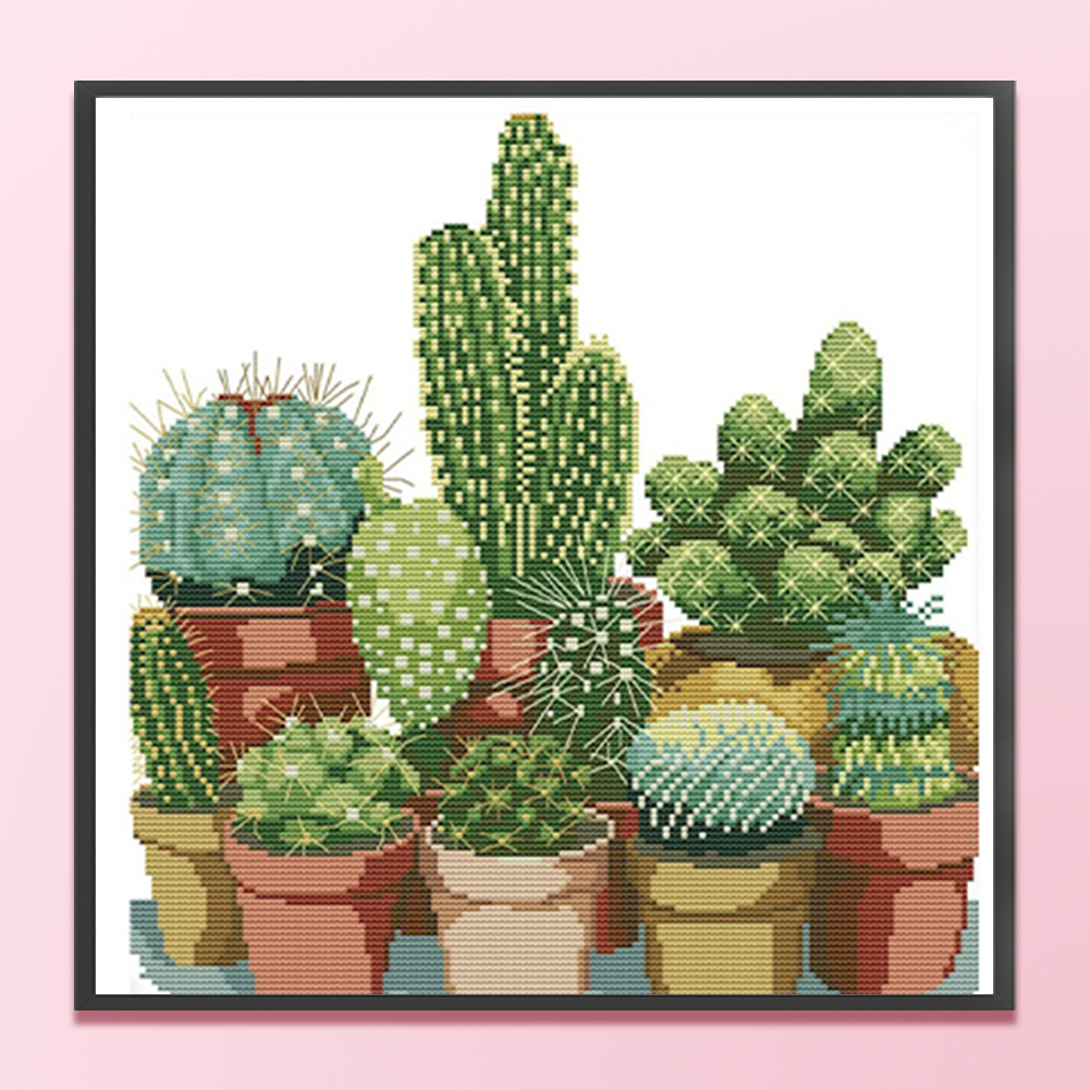 thumbnail image 4 of (J217) Bordado No Manchú Hilo Algodón Ecológico 14CT Tela Blanca 34*35cm Cactus (2) Kit Serie Bodegones en Punto Cruz (borde Gancho), 4 of 10