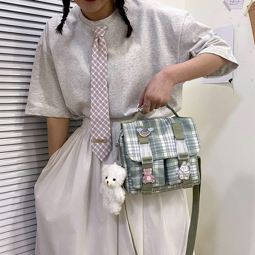 thumbnail image 5 of Bolso Hombro Tipo Bandolera Nailon Con Uniforme Campus A Cuadros JK (verde), 5 of 10