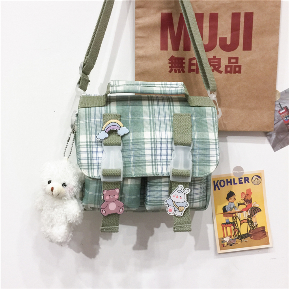thumbnail image 4 of Bolso Hombro Tipo Bandolera Nailon Con Uniforme Campus A Cuadros JK (verde), 4 of 10