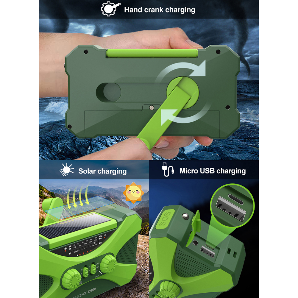 thumbnail image 3 of Radio de Emergencia Btafrte Con Manivela Solar Recargable Verde, 3 of 10