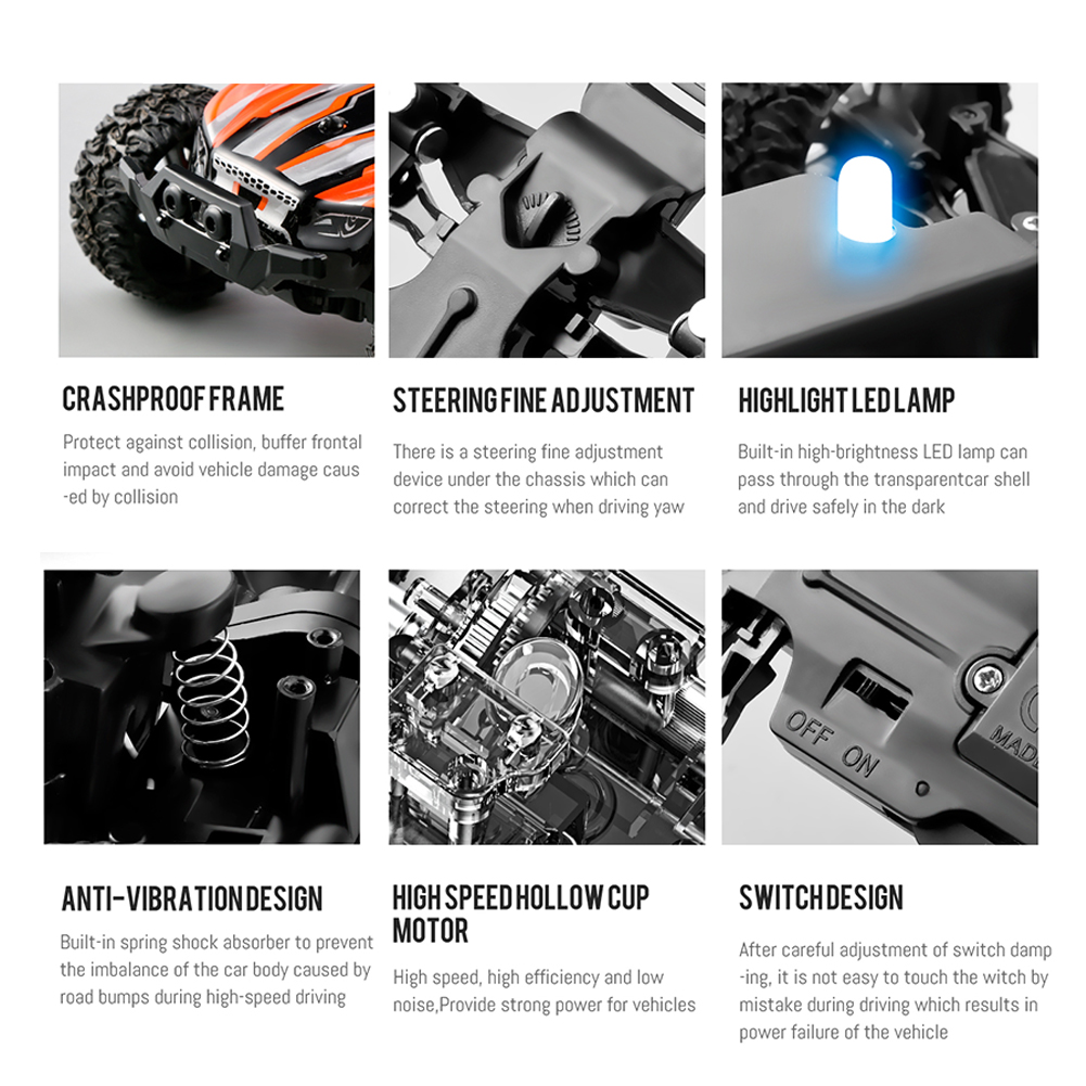 thumbnail image 4 of WDOplteas 2 4 GHz Drift RC Racing Car 20 Km/h 1/32 2WD Con Batería (naranja), 4 of 10