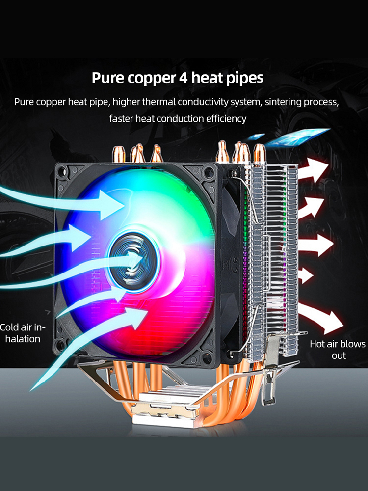 thumbnail image 3 of Frost 400 Cobre 4 Tubos Calor Ventilador Radiador Cpu Tubo Cobre 1150 1155 Ventilador CPU, 3 of 10